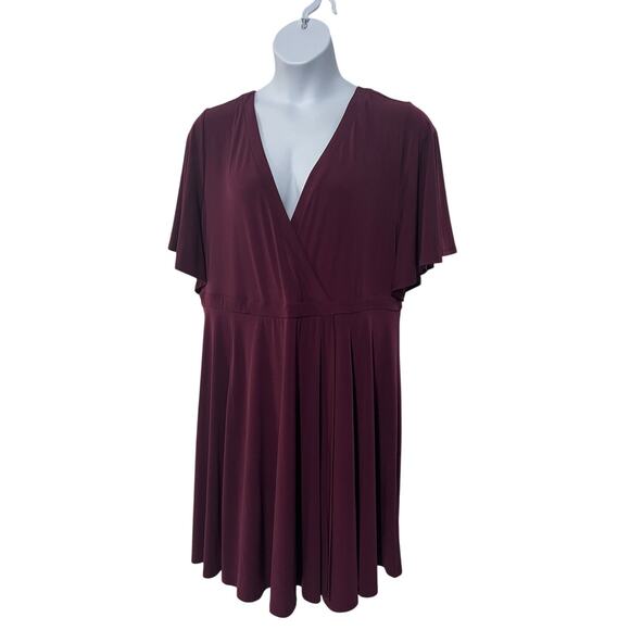 Torrid Womens Plus Size 3 V-Neck Knit Faux Wrap Stretch Short Dress Burgundy Red - Picture 2 of 14